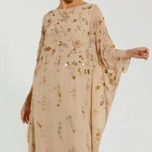 Mac Duggal 9242 Beige Blush Floral Sequin Maxi Dress